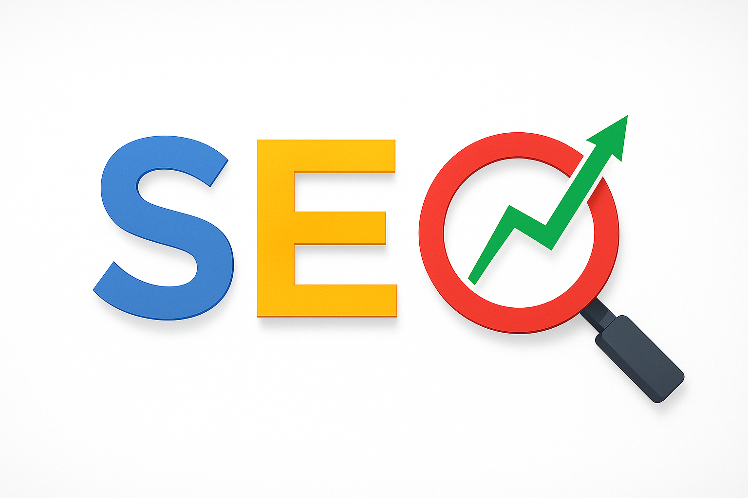 SEO letters with a magnifying glass and an upward-trending graph, symbolizing growth achieved by the Best SEO Company in Surat.